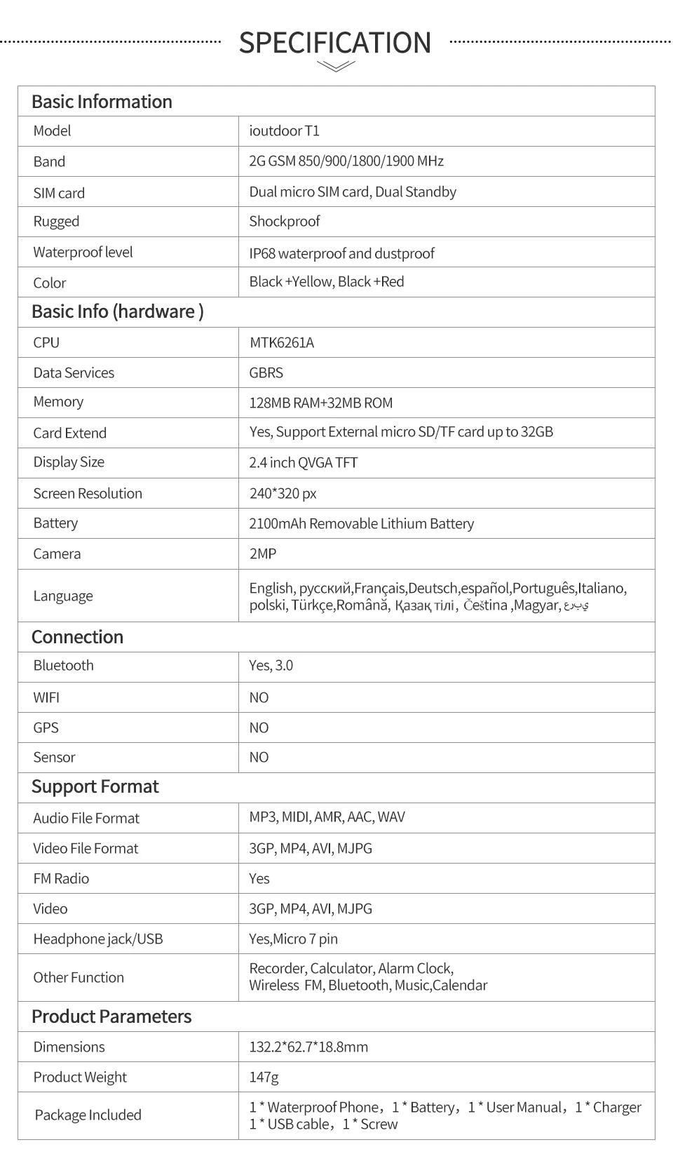 XGODY ioutside T1 2G Телефон IP68 Ударопрочный 2,4 ''128M+ 32M GSM 2MP задняя камера FM cep telefonu телефон Celular 2G 2100mAh