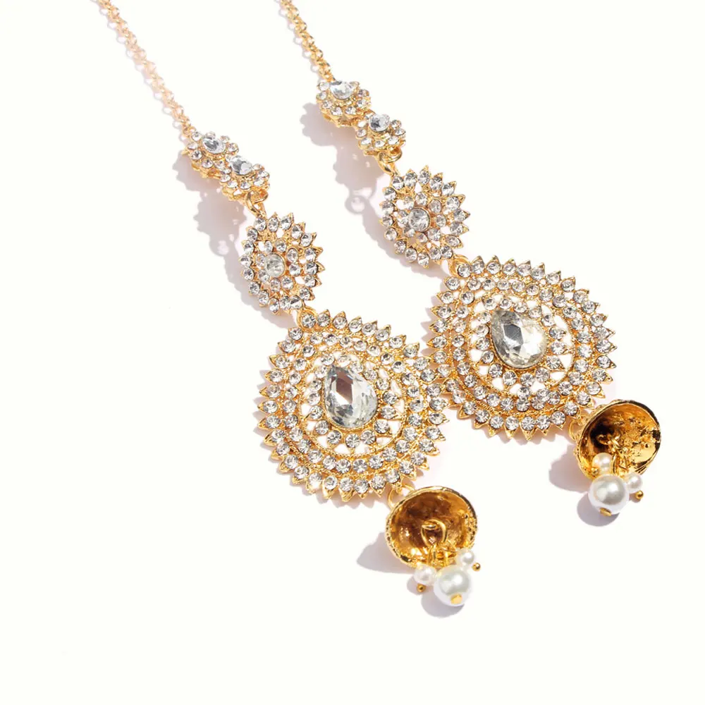 JUST FEEL Dubai Crystal Gold Color Jewelry Sets African Wedding Bridal Imitation Pearl Water Drop New Necklace Earring Headdress | Украшения
