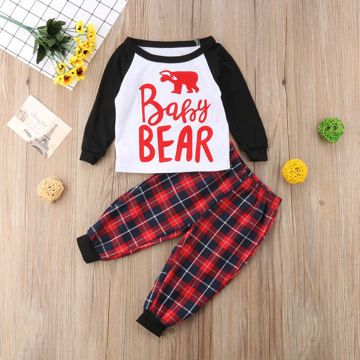 Pudcoco Papa Mama Bear/семейные рождественские пижамы пижамный комплект одинаковая - Фото №1