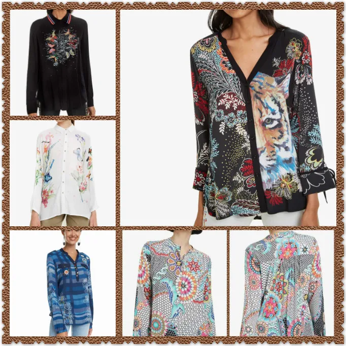 

2022 Spanish deg Tide Printed Open Blouse Multiple styles new
