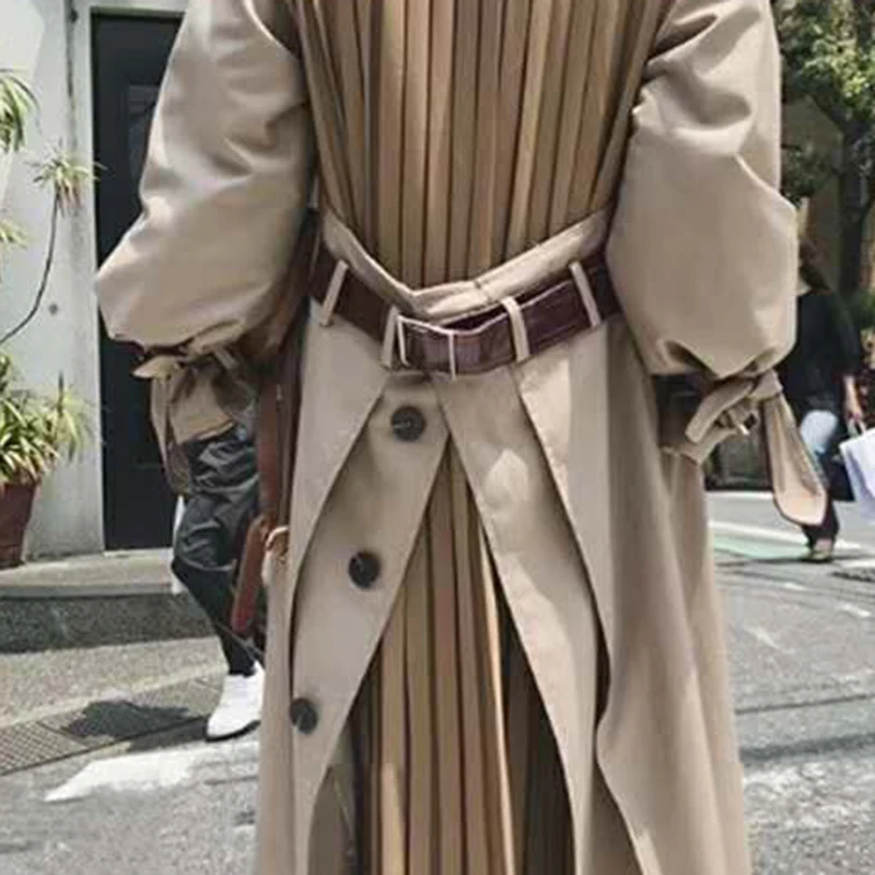 TWOTWINSTYLE Женская Тренч Oversize Flare Половина рукава однобортный лоскутное