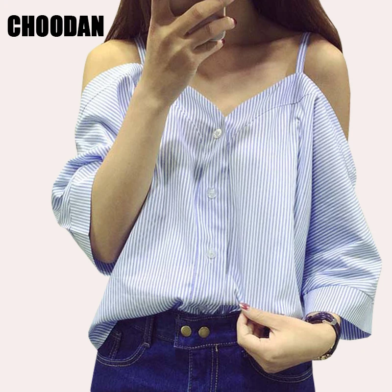 Женская блузка с открытыми плечами в полоску воротником лодочкой|ladies clothing|ladies