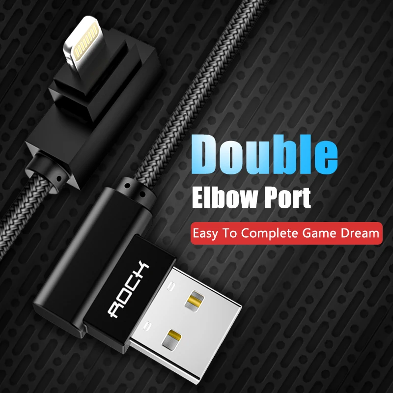 Usb-кабель ROCK 90 градусов для iPhone 5 6 s 7 8 X кабель быстрой зарядки iPad зарядный USB L тип