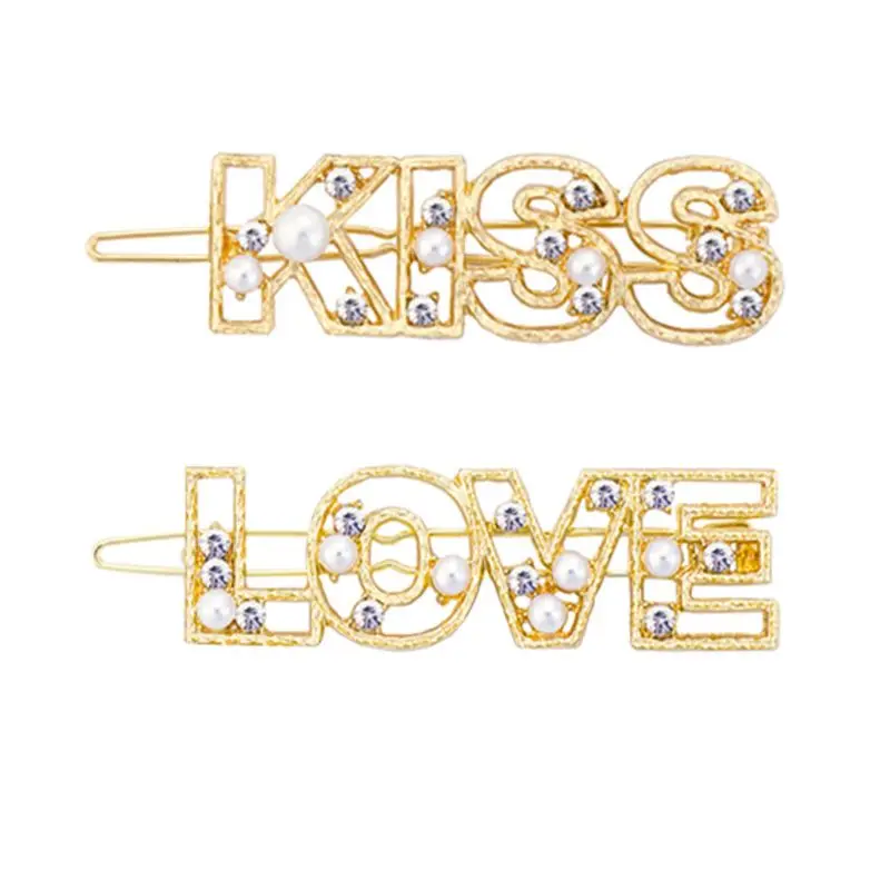 Женские заколки для волос Kiss Love стразы с надписью жемчужные аксессуары свадьбы