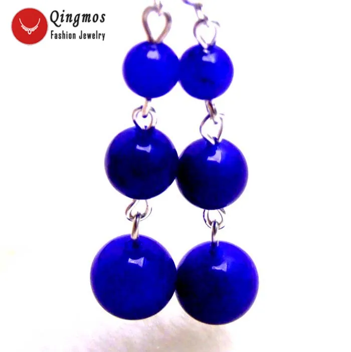 

Qingmos Natural Jades Earrings for Women with 6-8-10mm Round Blue Jades & Stering Silver 925 Earrings Stud Fine Jewelry ear411