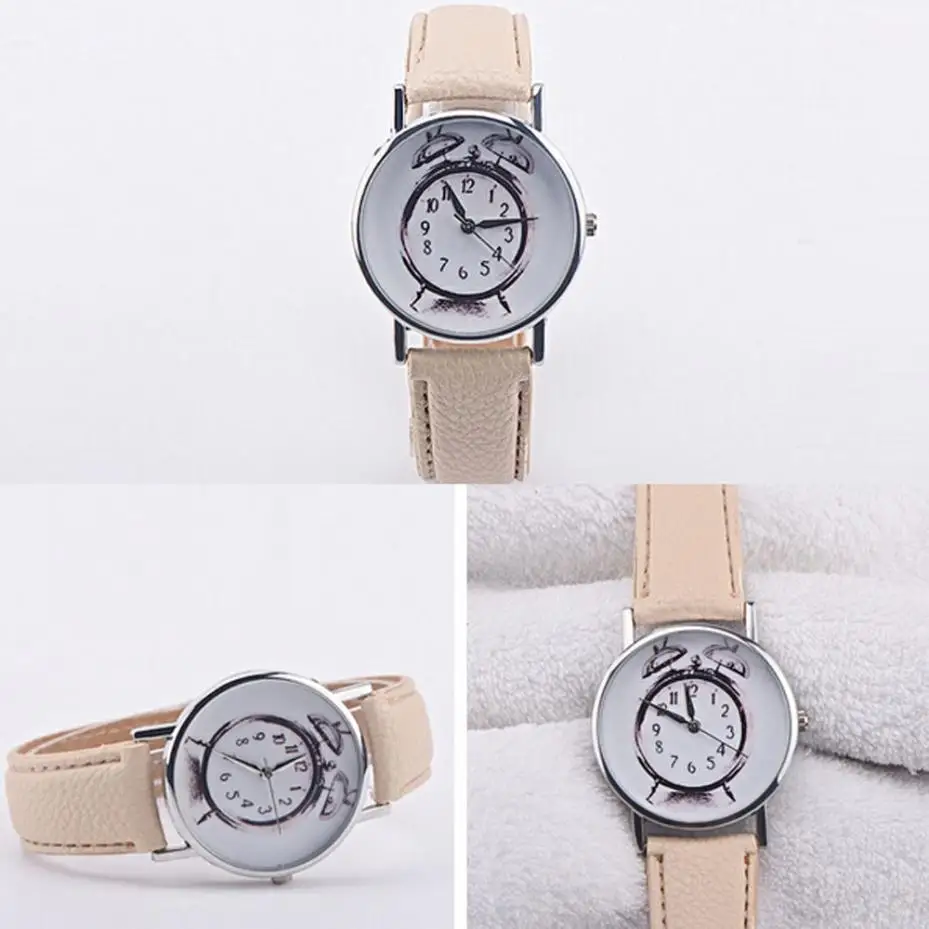 Кожаный будильник с принтом Аналоговые кварцевые наручные часы Vogue женские Reloj