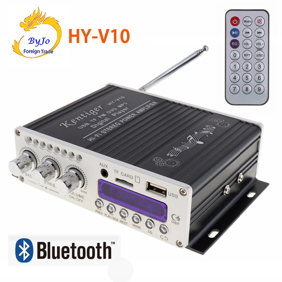 HY V10 20W x 2 Hi Fi Bluetooth автомобильный усилитель мощности канальный FM радио плеер с