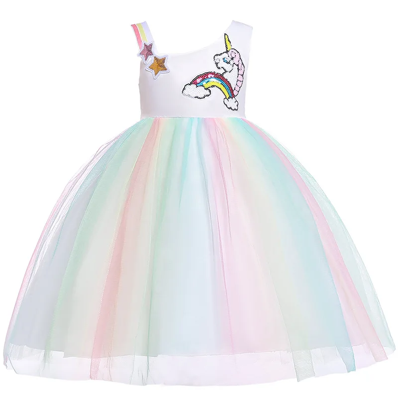 Children Clothing Colorful Mesh Kids Party Costume Unicorn A-Line Sleeveless Girls Dresses | Детская одежда и обувь