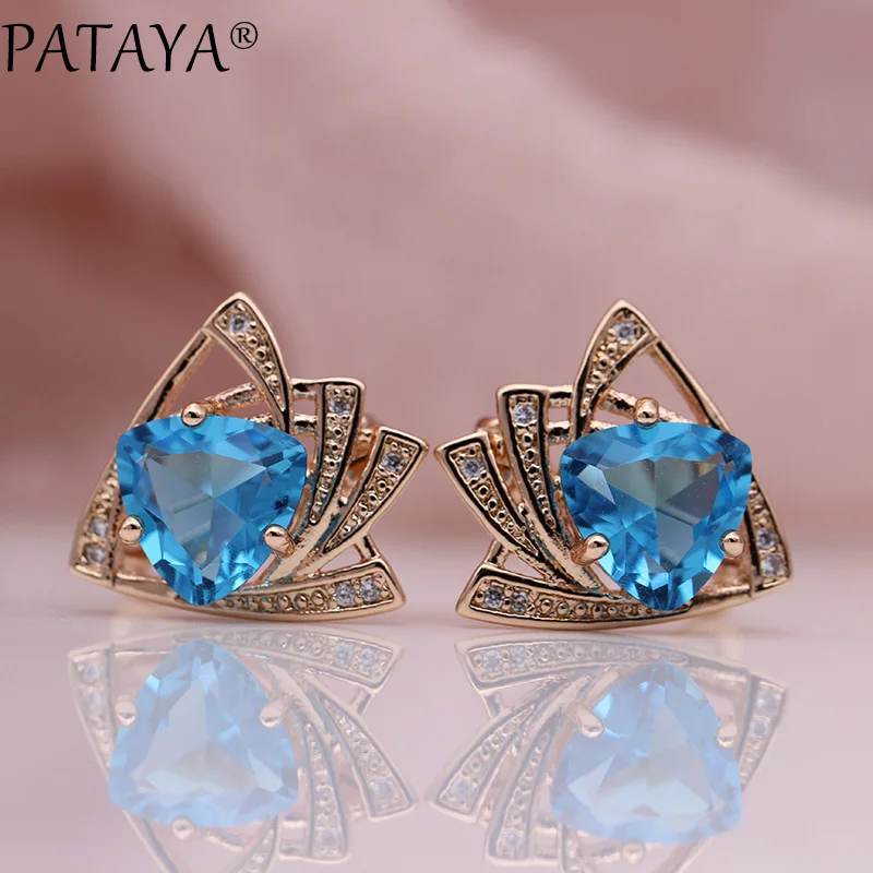 PATAYA, новые синие треугольные серьги 585, розовое золото, разноцветный кубический циркон, висячие серьги, женские свадебные украшения, 9 цветов