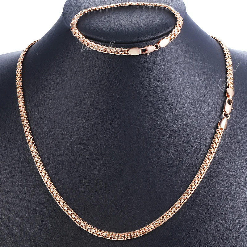 Jewelry Sets For Women 585 Rose Gold Color Bracelet Neckalce Set Bismark Link Chain Dropshipping Woman Jewelry  Gifts 5mm HGS275
