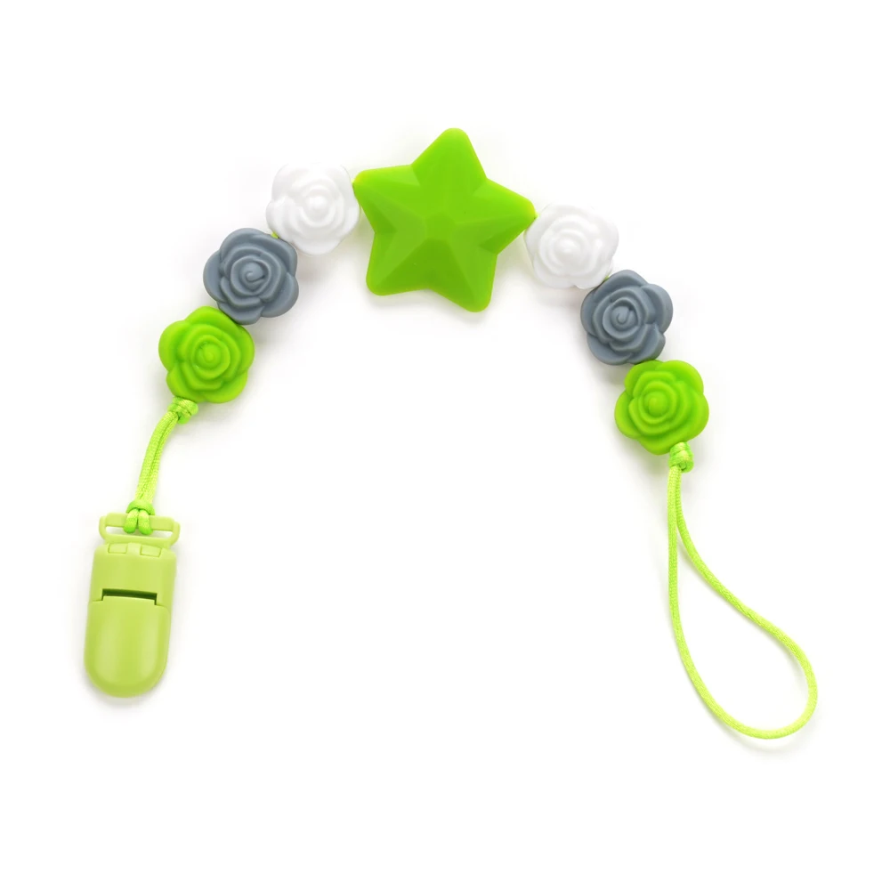 

Flower Baby Teether BPA Free Silicone Star Pacifier Clip Chain Infant Nipple Teething Beads DIY Necklace Funny Kid Teething Toys