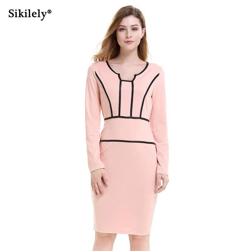 Женское облегающее платье Sikilely с длинным рукавом осень 2019 до колена рабочая