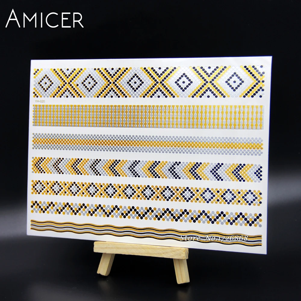 Временные татуировки для боди-арта золотые блестящие металлические