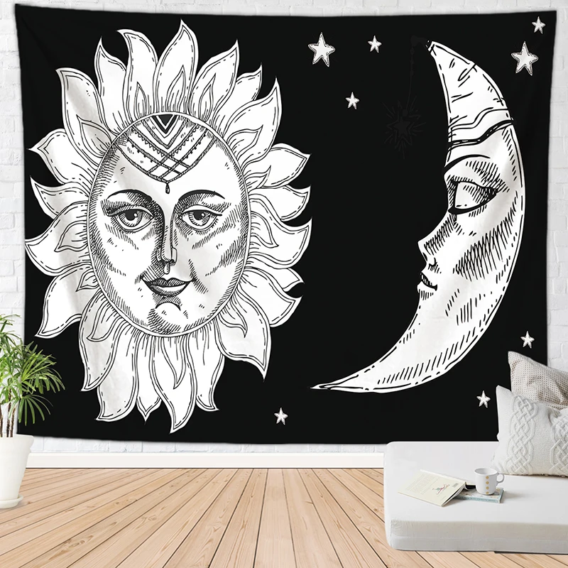 sun moon hippie wall tapestry witchcraft blanket boho decor rug gothic home decoration cloth | Дом и сад