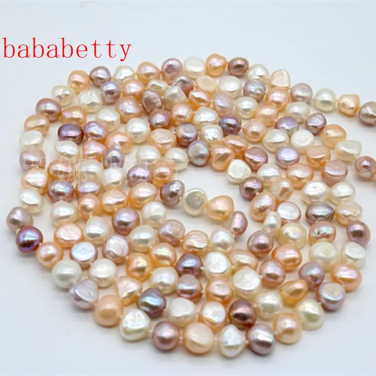 Natural Baroque Freshwater 8-9MM Pearl Sweater Chain Multilayer 160cm Long Necklace Mixed Color |