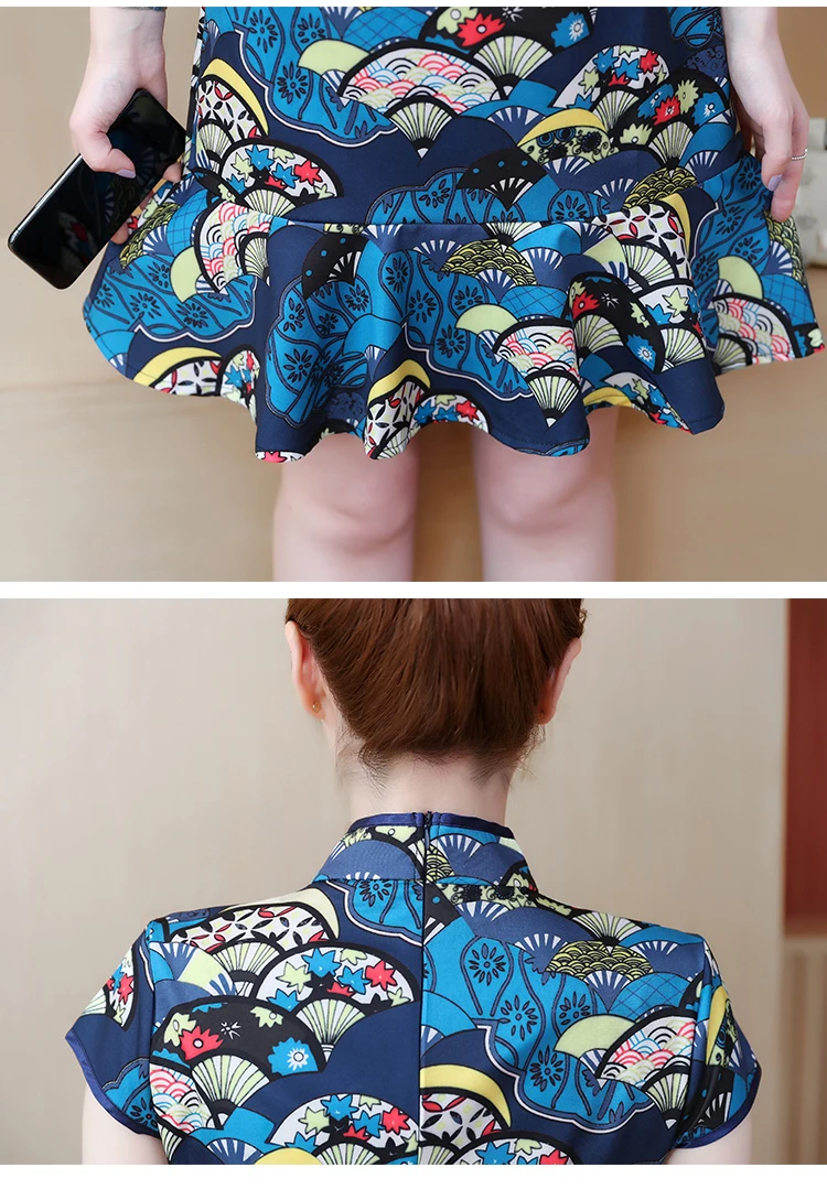 Женское летнее винтажное платье cheongsam с цветочным принтом большого размера плюс L-5XL XXL XXXL 3XL XXXXL 4XL тонкое повседневное вечернее платье