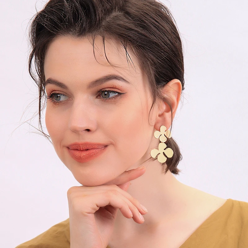 Fashion Women Jewelry Two-tone Geometric Flower Copper Drop Earrings For Girls Party 2019 Newest Dangle Accessories | Украшения и