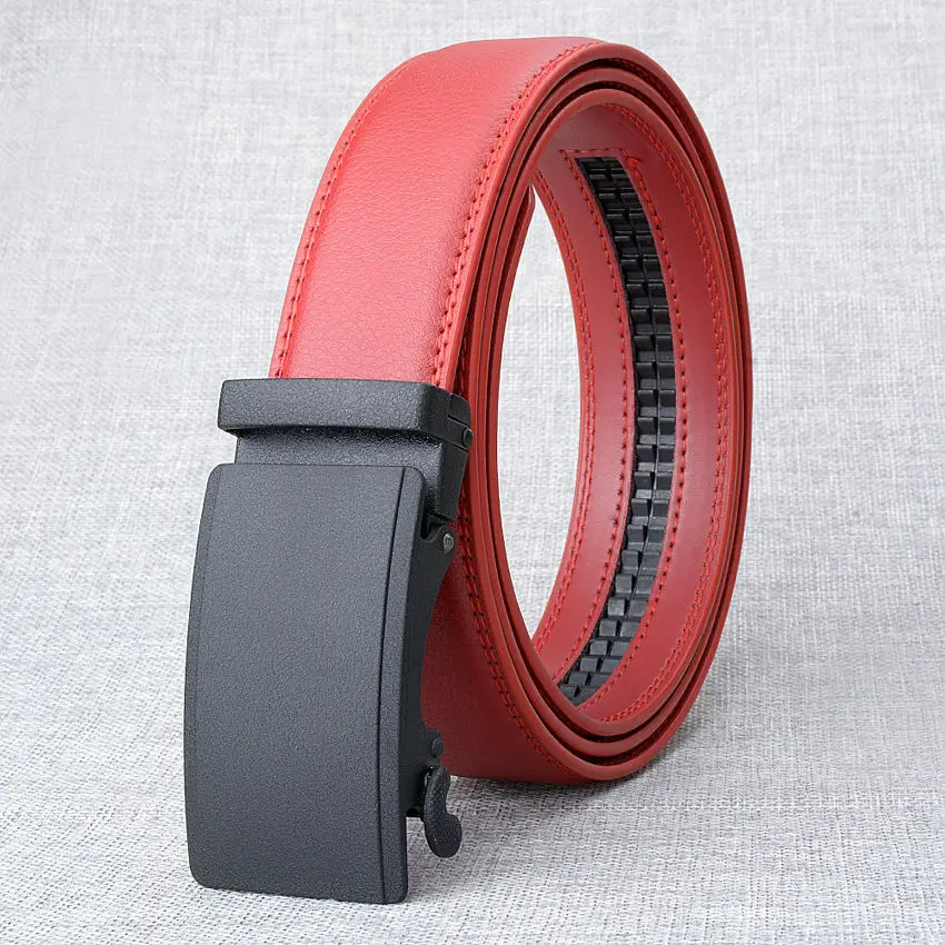red black buckle Брендовые высококачественные мужские ремни с автоматической пряжкой унисекс, деловой Повседневный Роскошный белый ремень из натуральной кожи для мужчин - Цвет: red black buckle
