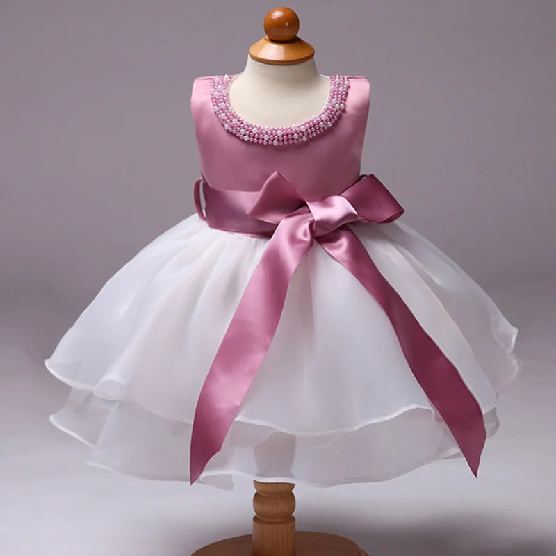 Baby Girl Toddler Dress Girl Beaded Bow Dress Kid Wedding Dress Child Birthday Party Dress - Цвет: As picture