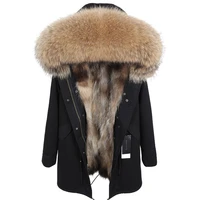maomaokong 2020new winter womens clothing natural real raccoon fur collar park jacket detachable real raccoon fur lining