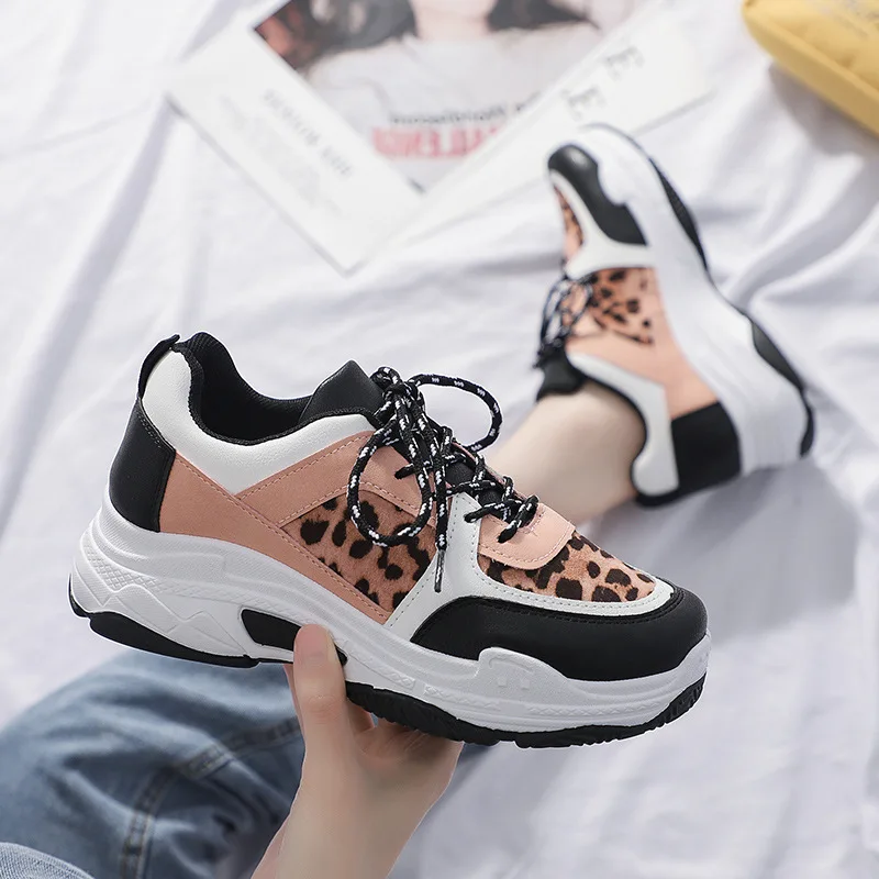 Fujin/Женская обувь на толстой подошве Дропшиппинг Белая с леопардовым принтом