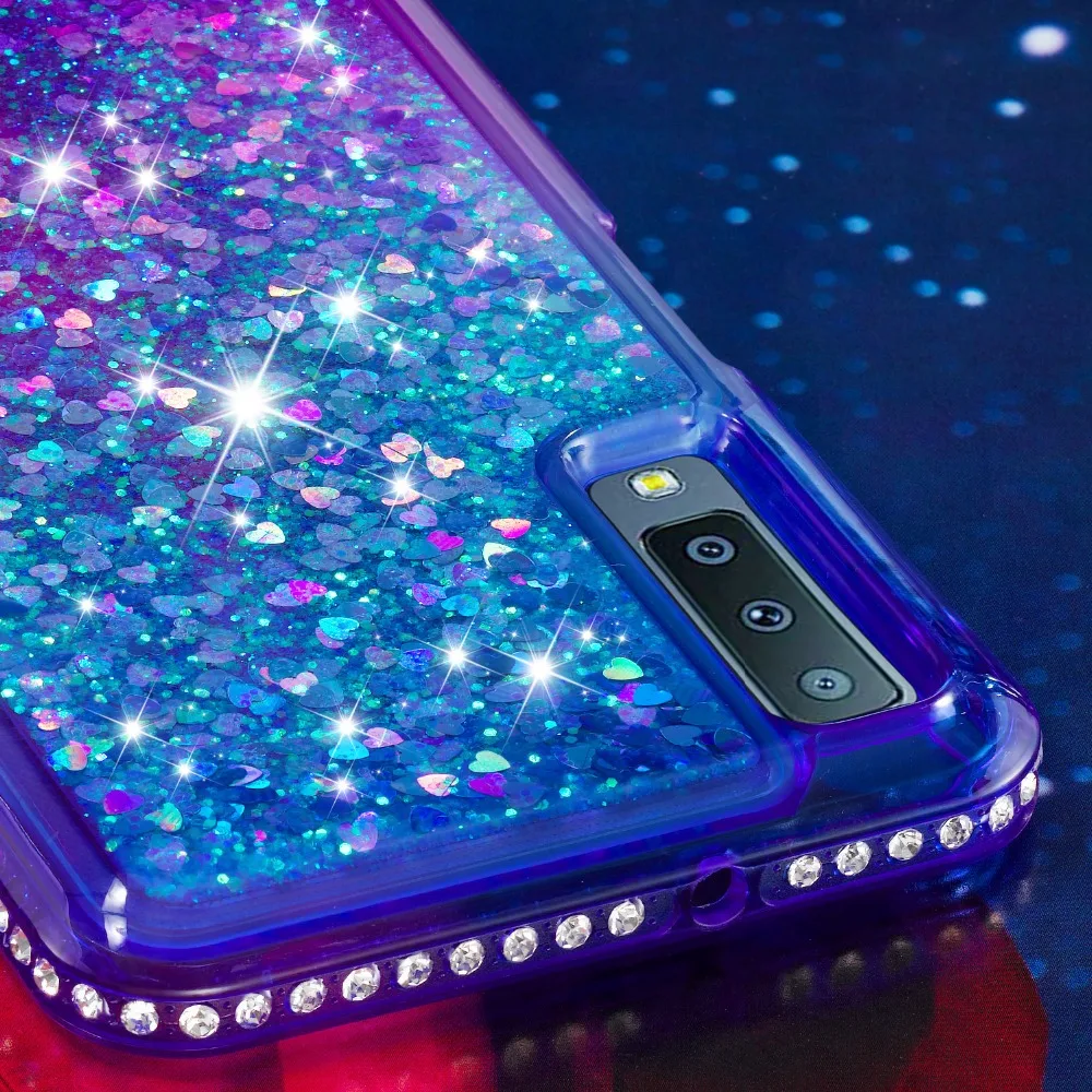 Блестящий силиконовый чехол со стразами для Samsung Galaxy A7 2018 A750 блестящий плавающий