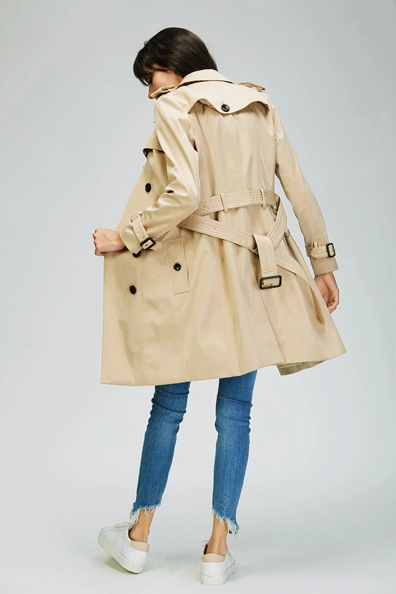 Хаки Harajuku длинный Тренч, женское деловое пальто, Классический Тренч, двубортный модный топ, женская уличная одежда Abrigo Mujer - Цвет: Хаки