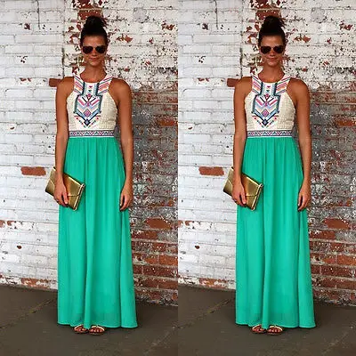 Сексуальное женское летнее длинное платье-макси в стиле бохо вечерние пляжные