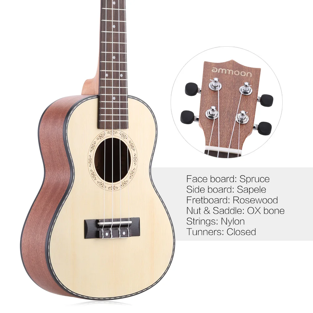 Ammoon 24 &quotГавайская елка ель Sapele Ukelele палисандр гриф 4 струны Гавайская гитара
