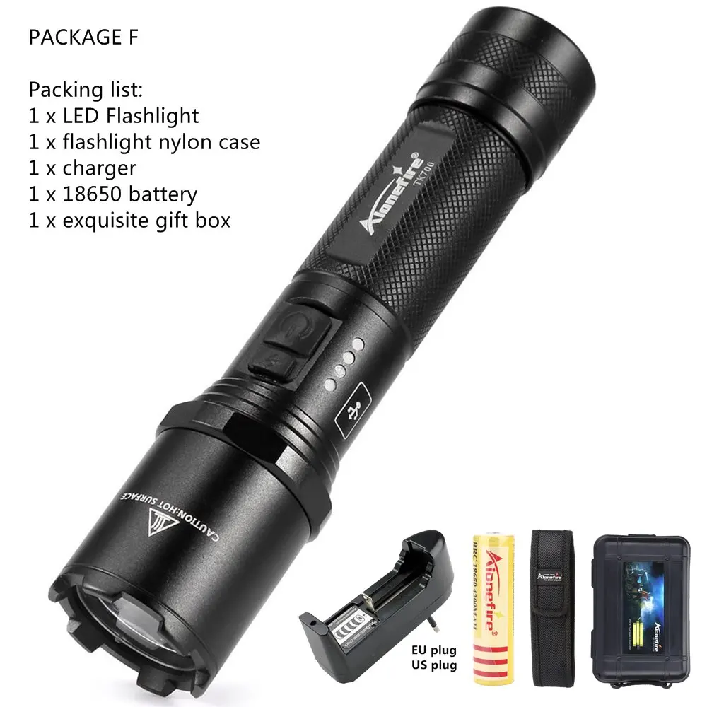 AloneFire TK700 Cree L2 usb Перезаряжаемый поисково-спасательный светодиодный фонарь супер яркий аварийный фонарь для Самообороны 18650 - Испускаемый цвет: PACKAGE  F