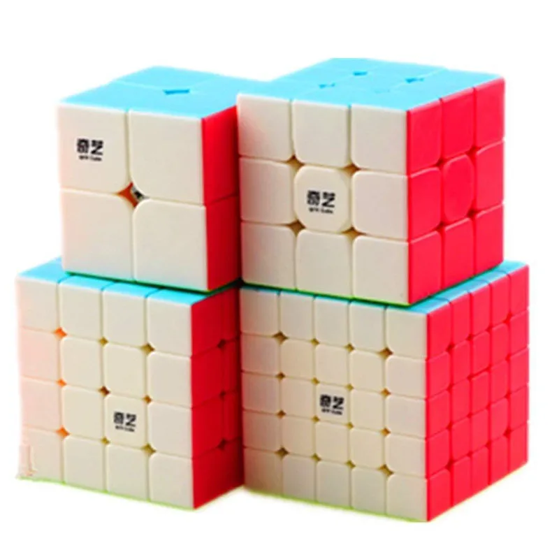

Qiyi 4 Pack Magic Cube Bundle 2x2x2 3x3x3 4x4x4 5x5x5 Stickerless Twist Speed Puzzle Cube Set Professional Multi-Color Smooth