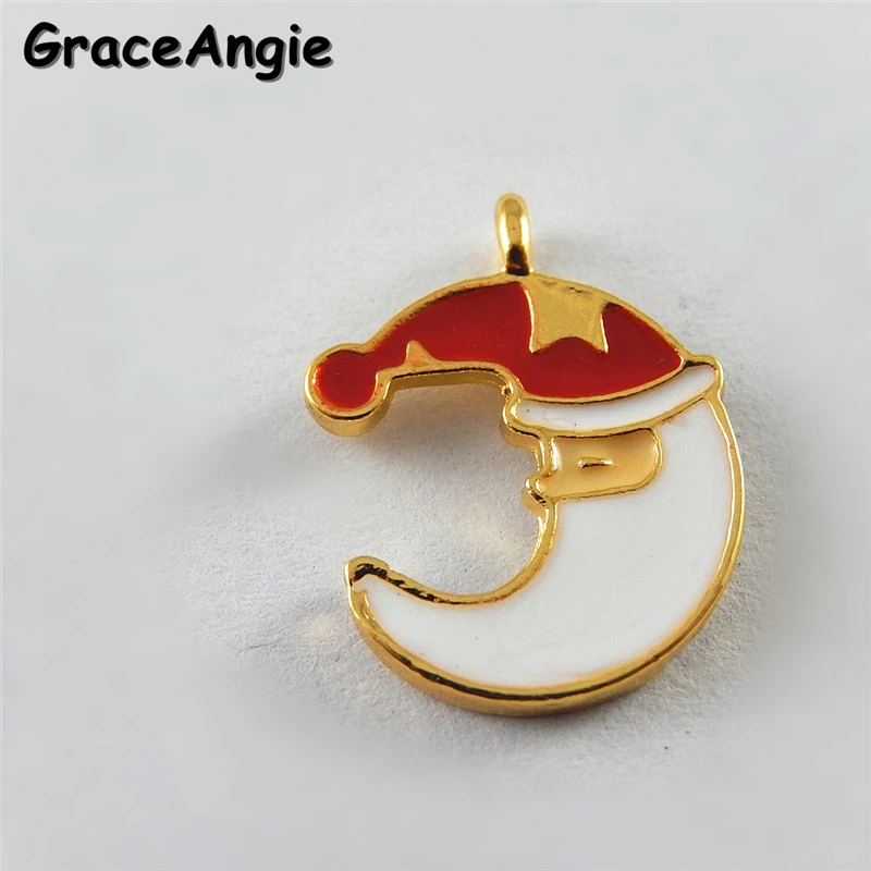 GraceAngie 10pcs/pack Christmas Baby Gifts Moon Shape Enamel Pendant Necklace Jewelry Bracelet Charms Crafts 20*15*2mm | Украшения и