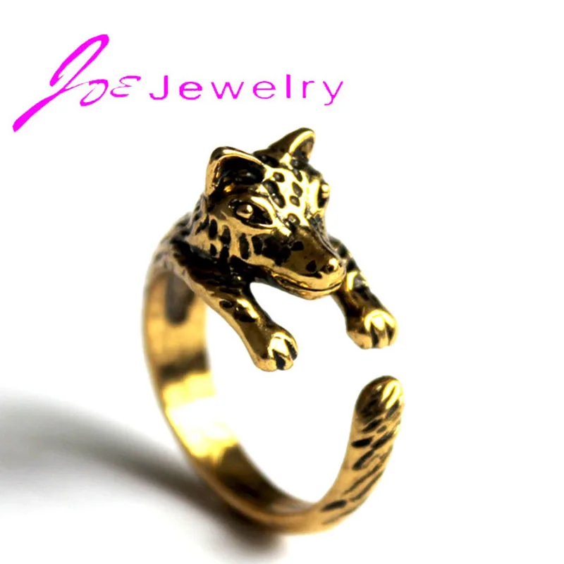 Животное кольцо Регулируемый волк модные ювелирные изделия Античное золото