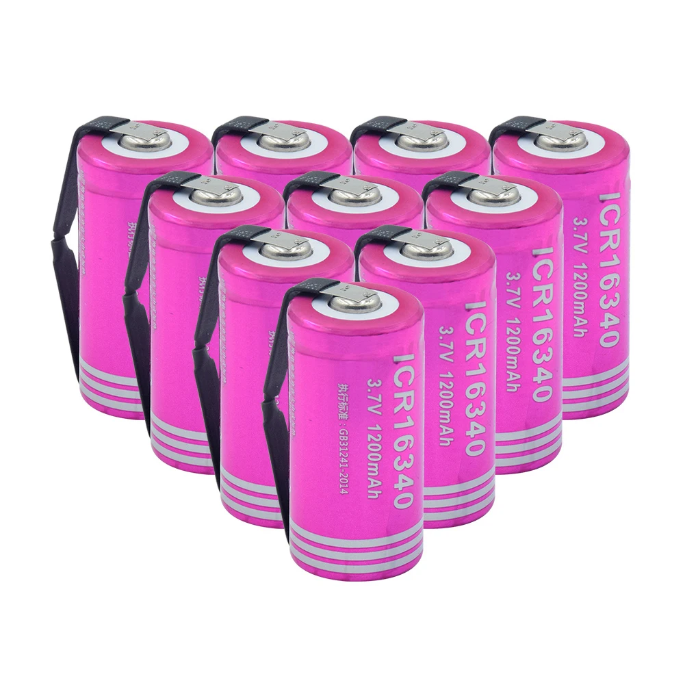10 PCS 3,7 V 1200mAh Li-Ion CR123A 16340 перезаряжаемый аккумулятор для электронных сигарет высокоразрядный ток+ DIY nicke для фонарика - Цвет: 10 PCS