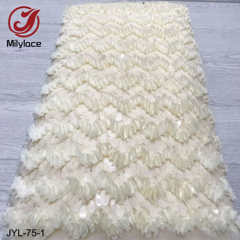 Milylace shiny African lace fabric 5 yards with waving appliques and sequins for party wedding dresses JYL-75 | Дом и сад