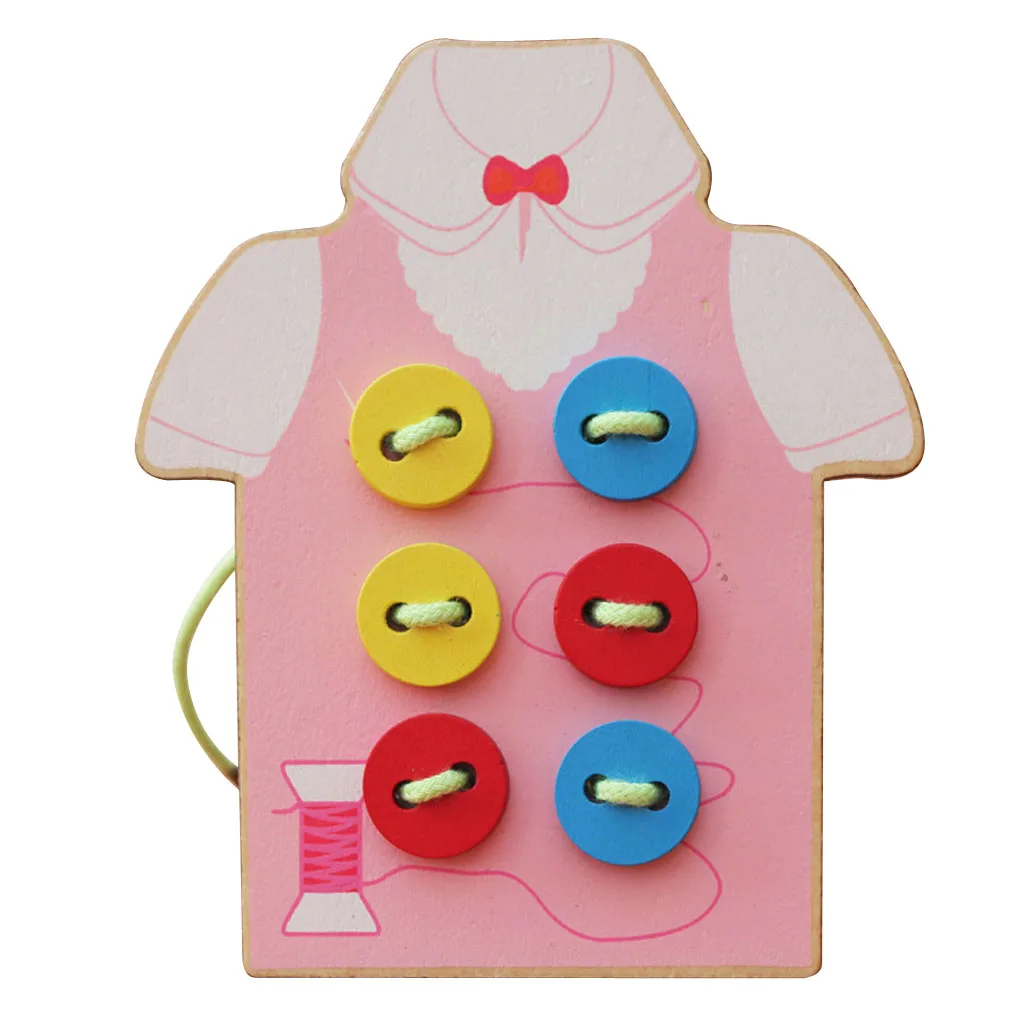 Детские обучающие игрушки Монтессори деревянные бусины с пуговицами для