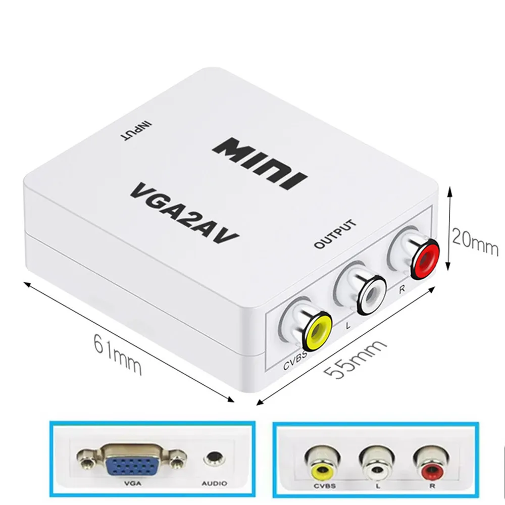 Мини конвертер VGA AV поддержка 1080P VGA2AV|mini vga|vga tovga to av rca |