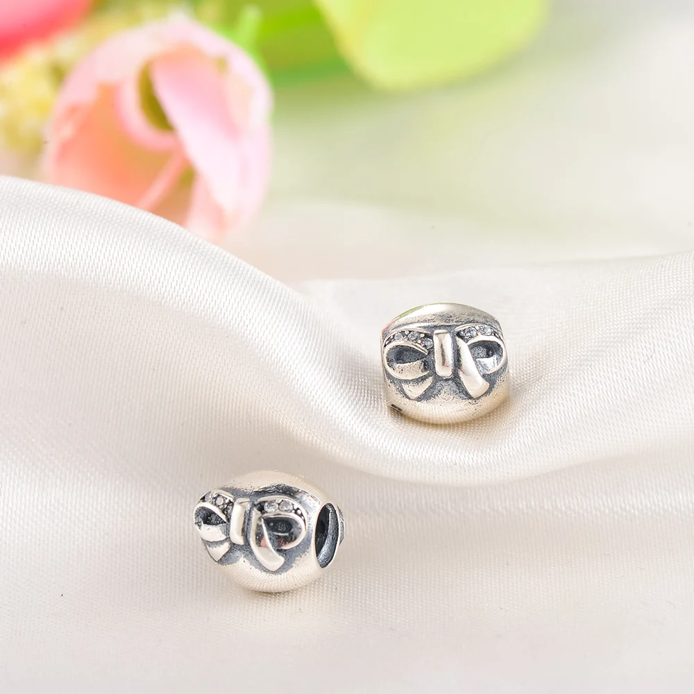 Suplush 100% 925 Sterling Silver Charm Beads Fit Original Pandora Bracelet Bow-knot Charms Fashion Jewelry Gift | Украшения и