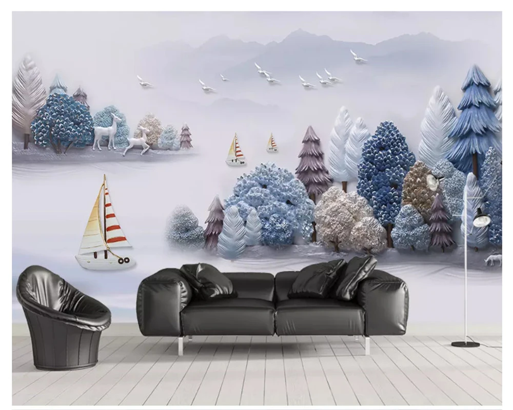

beibehang Custom fashion wall paper 3D three-dimensional embossed landscape artistic painting papel de parede 3d wallpaper