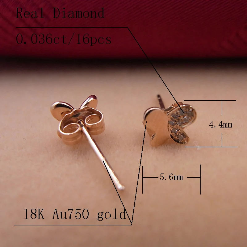 Sinya 18k золотые серьги-гвоздики с бриллиантами, розовое золото, Бабочка, модный дизайн, высокий блеск, хорошее ювелирное изделие для женщин, девушек, горячая распродажа