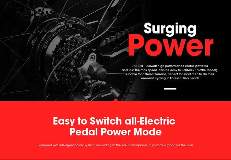 RichBit RT-012 плюс мощный электрический велосипед 21 Скорость 17AH 48V 1000W Жира Шины электровелосипеда с компьютером Скорость ometer Электрический Odomet