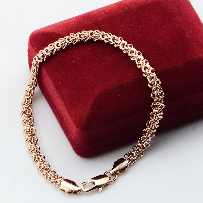 Браслет-цепочка цвета розового желтого и белого золота 18/20/22 см 5 мм | Украшения