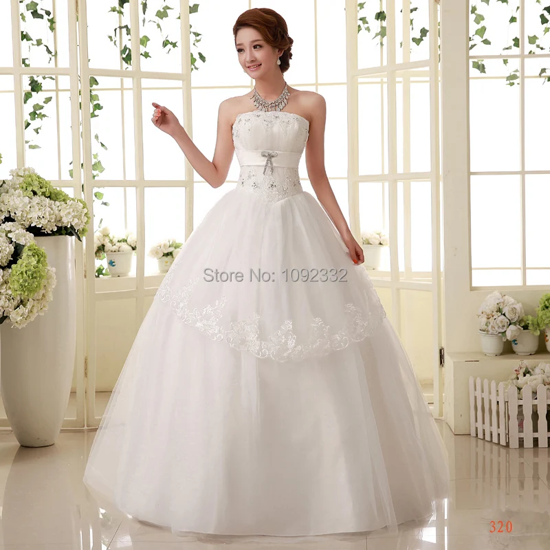 

t 2016 New bridal gown wedding dress plus size women stock bandage princess slim lace up appliques floor-length 320