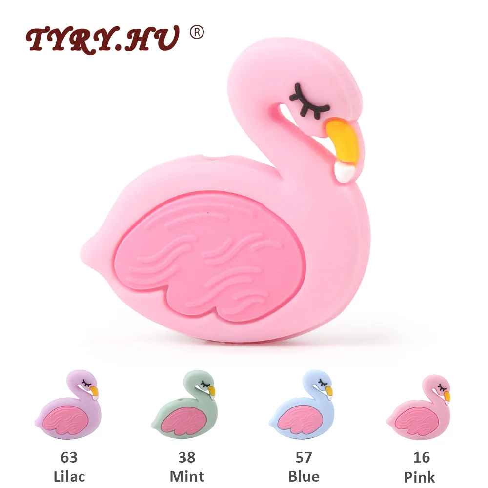 Cuentas de silicona de flamenco para beb&eacute;, mordedor de dibujos animados de grado alimenticio, juguetes de dentici&oacute;n sin BPA, collar de chupete artesanal, 3 piezas, Env&iacute;o Gratis-0