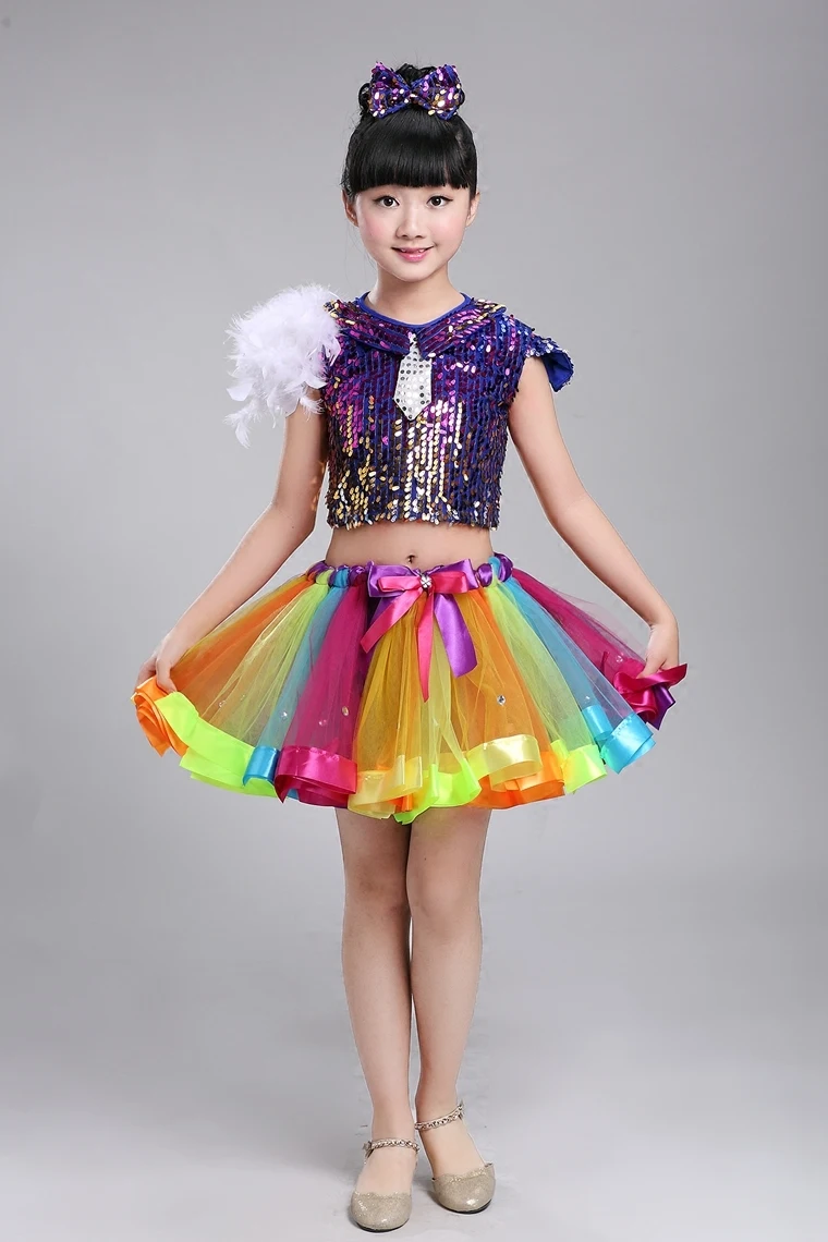 Красочный костюм для джазовых танцев девочек детское платье бальных сцены