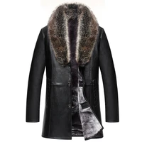 2019 winter new casual big natural fur collar coat man long big size mens winter leather jackets