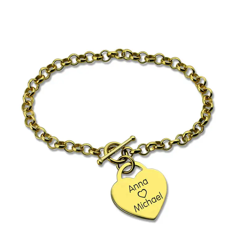 

AILIN Personalized Heart Nameplate Bracelet Gold Color Engraved Name Bracelet My Heart with You Charm Bracelet Love Jewelry