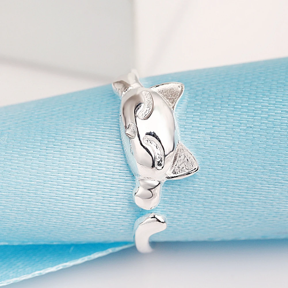 925 Sterling Silver Jewelry Lovely Cute Cat Rings for Girls Adjustable Finger Ring sterling-silver-jewelry Best Friends Gifts | Украшения и