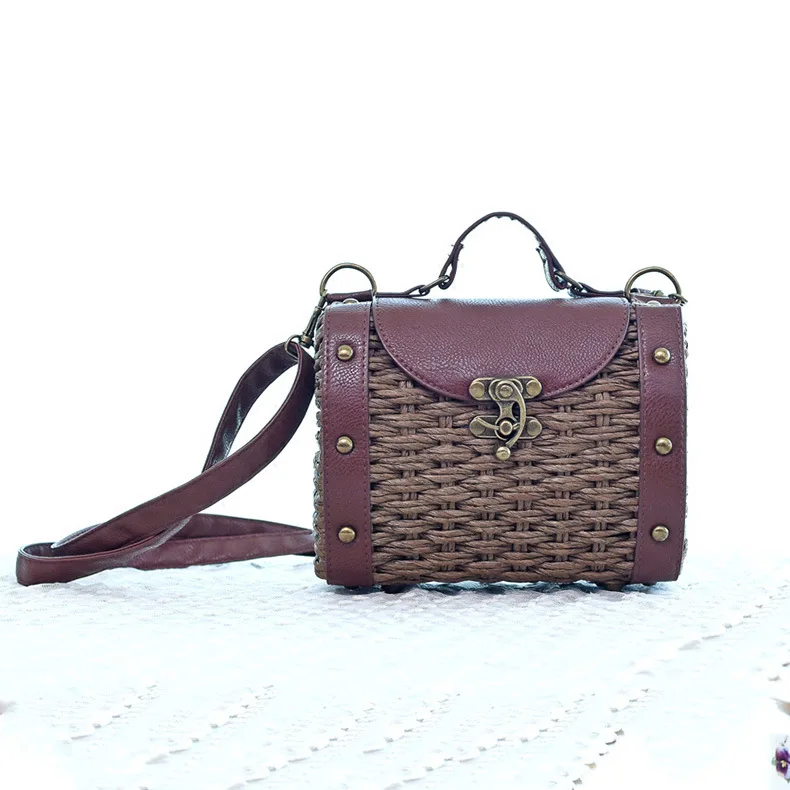 Женская сумка в стиле ретро модная тростниковая пляжная маленькая сумочка на