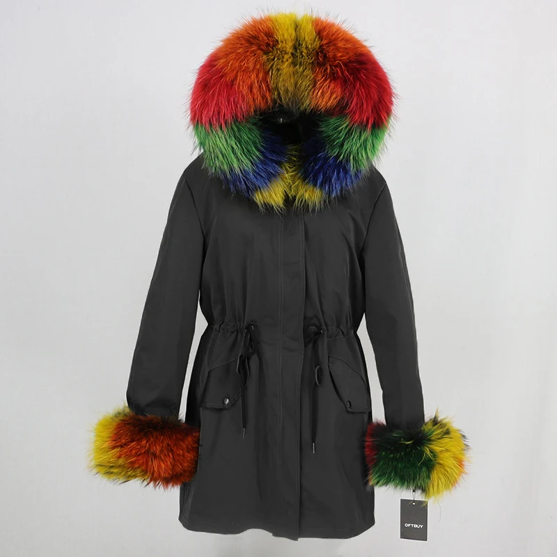 OFTBUY, пальто с натуральным мехом, зимняя куртка, Женская длинная парка, воротник из натурального меха енота, капюшон, Толстая теплая водонепроницаемая верхняя одежда, съемная